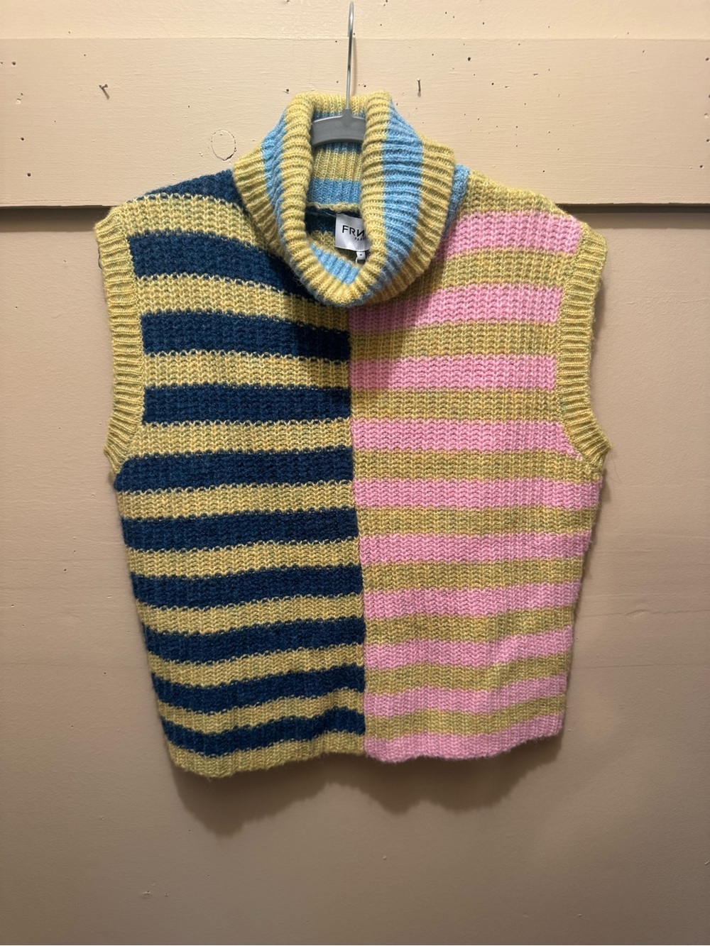 FRNCH Striped Knit Sweater in Pink, Olive & Navy